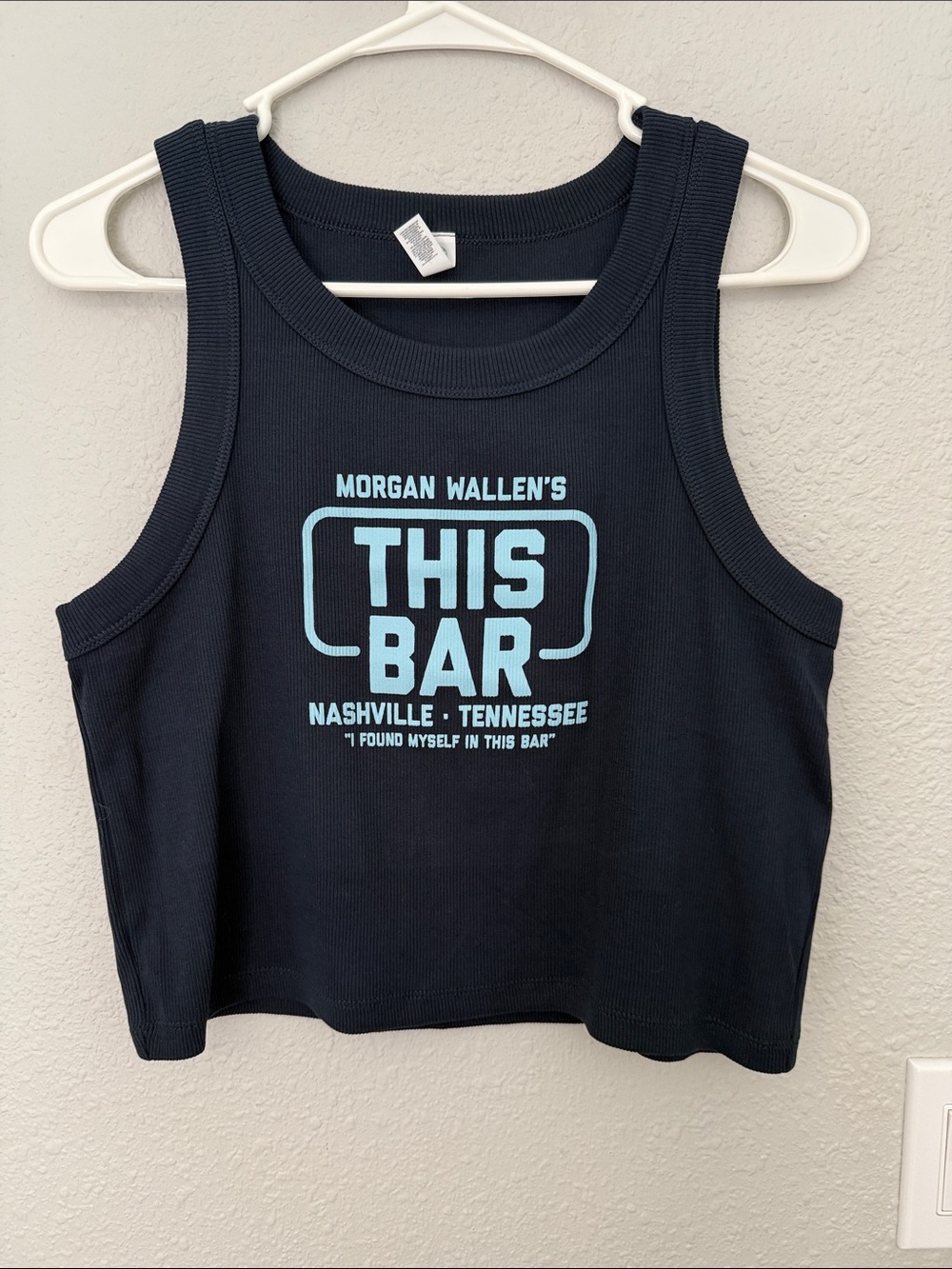 Morgan Wallen This Bar Navy Crop Tank Top
